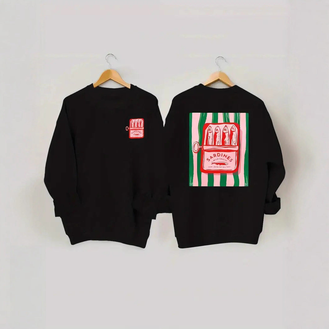 Damen Sweatshirt Sardinen-Grafik Lässig Norvielle
