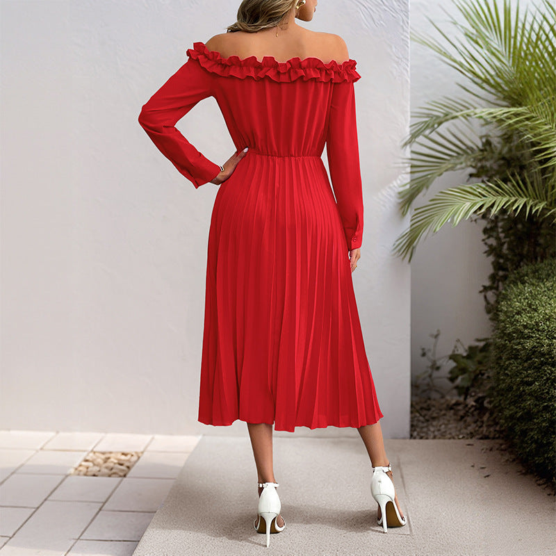 Damen Maxikleid Rüschendesign Plissee Norvielle