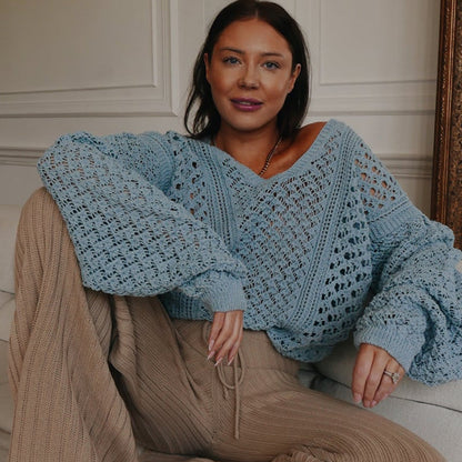 Damen Strickpullover V-Ausschnitt Langer Ärmel Norvielle - Norvielle