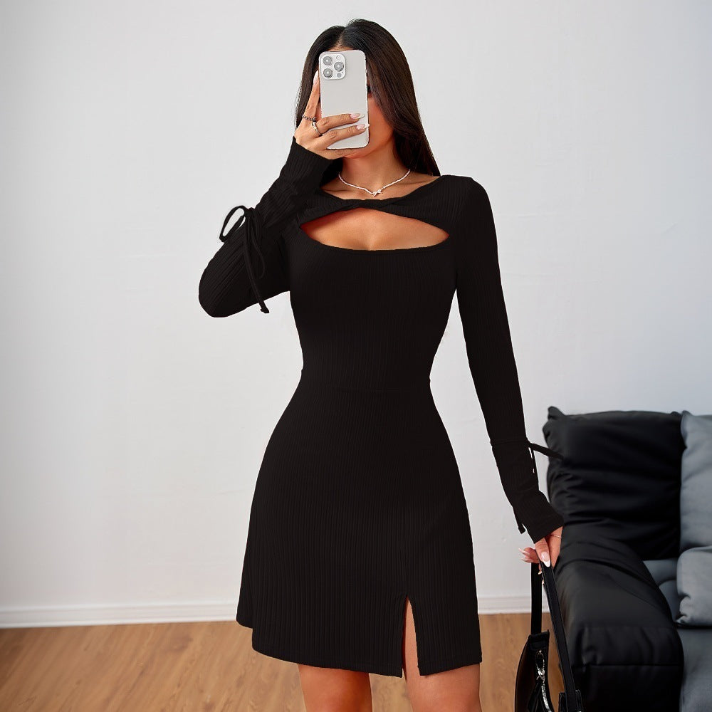Damen Minikleid Langer Ärmel Cut-Out Ausschnitt Norvielle