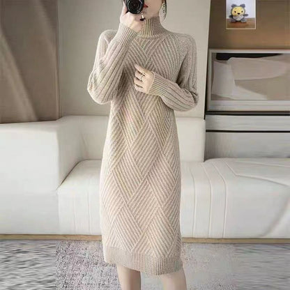 Damen Strickkleid Stehkragen Rippmuster Norvielle