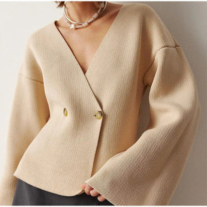 Damen Strickjacke Asymmetrisch Große Knöpfe Norvielle