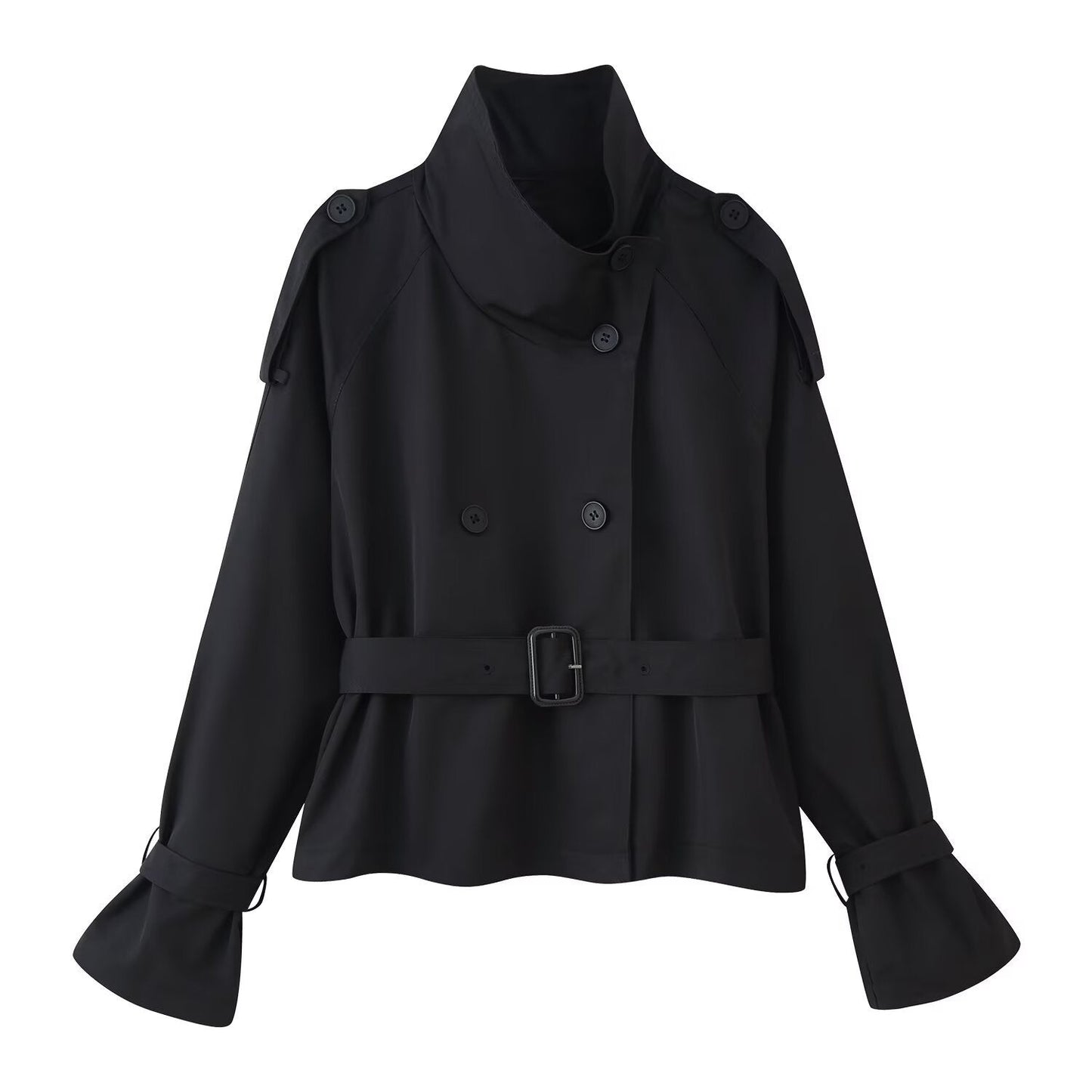 Damen Trenchcoat Jacke mit breitem Revers und Gürtel Norvielle