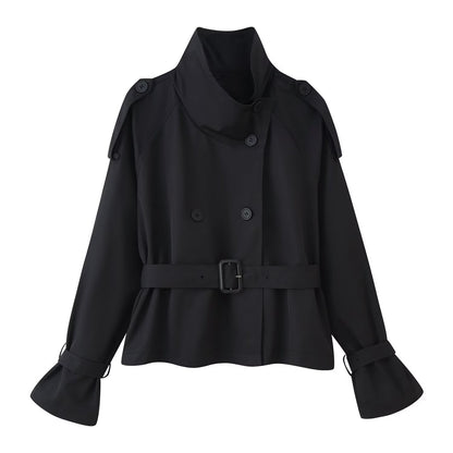 Damen Trenchcoat Jacke mit breitem Revers und Gürtel Norvielle