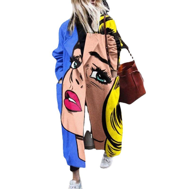 Damen Oversized Mantel Bunt Lässig