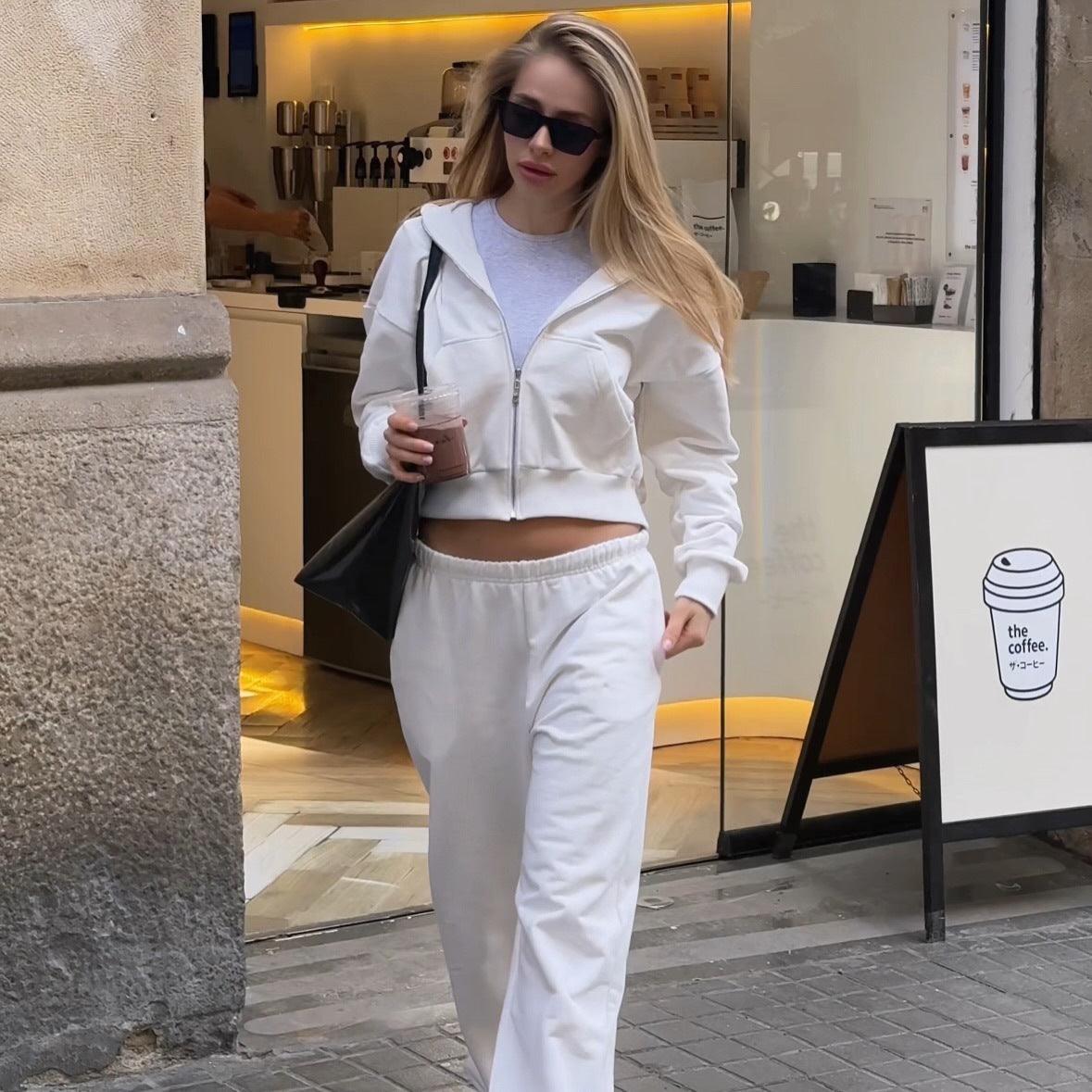Damen Cropped Freizeitanzug Elastisch Mit Reißverschluss