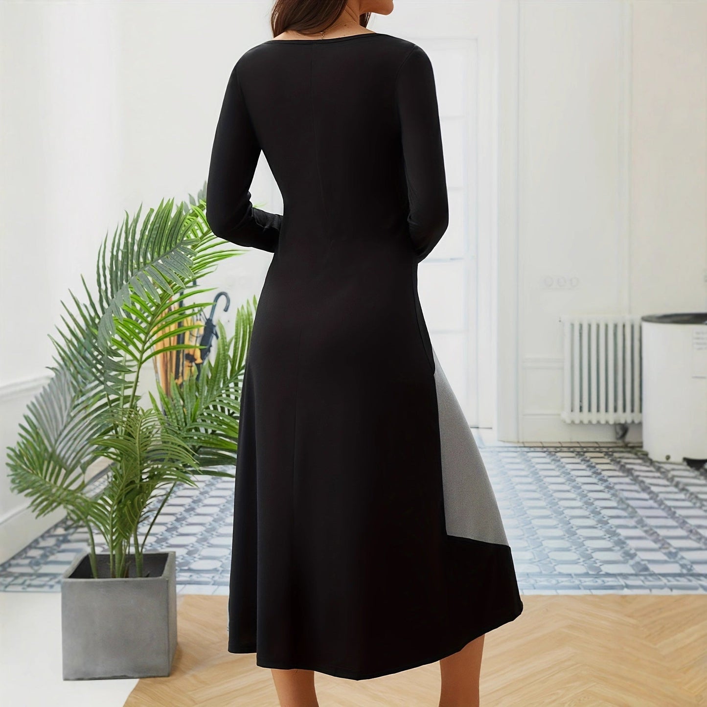 Damen Langarm-Kleid Figurbetont Moderner Schnitt Mehrfarbig