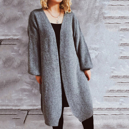 Damen Strickjacke Oversized V-Ausschnitt Weite Passform Beige - Norvielle