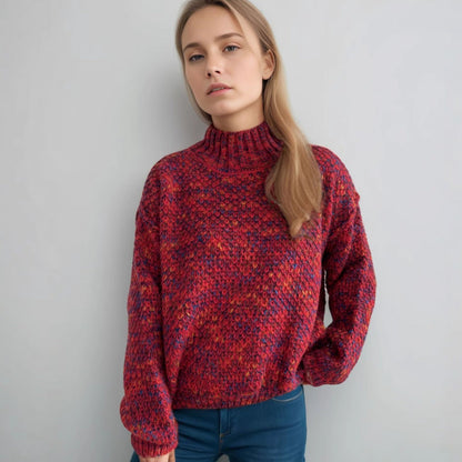 Damen Grobstrickpullover Hochgeschlossener Kragen Luftig Beige