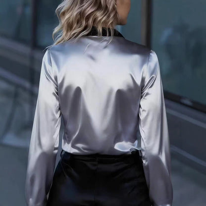 Damen Satinbluse Kontrastkragen Norvielle