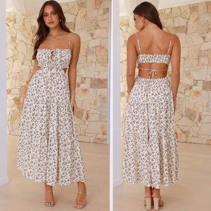 Damen Maxi-Kleid mit Raffung Spitzenakzente Norvielle