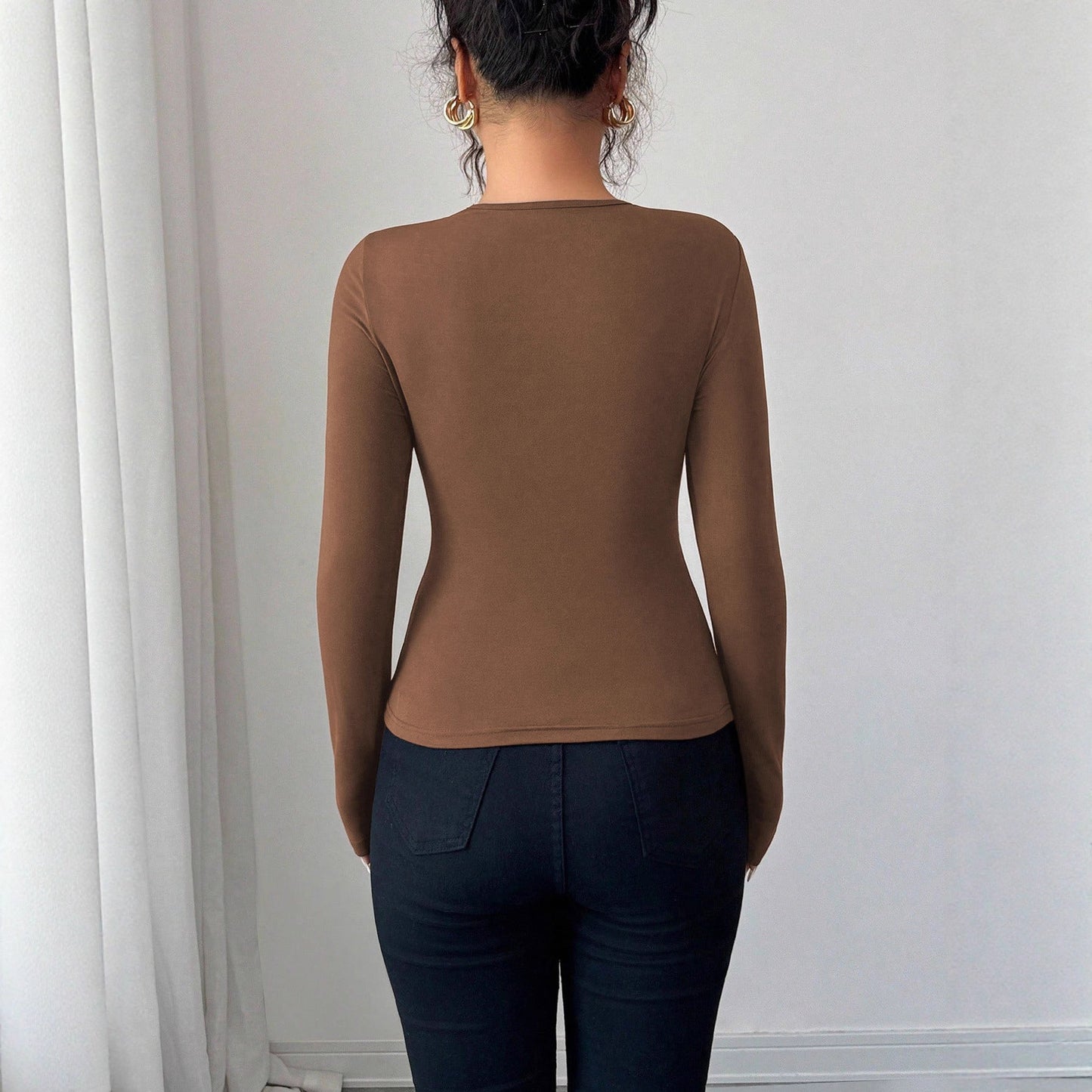 Damen Bodysuit Rundhalsausschnitt mit Dekoration