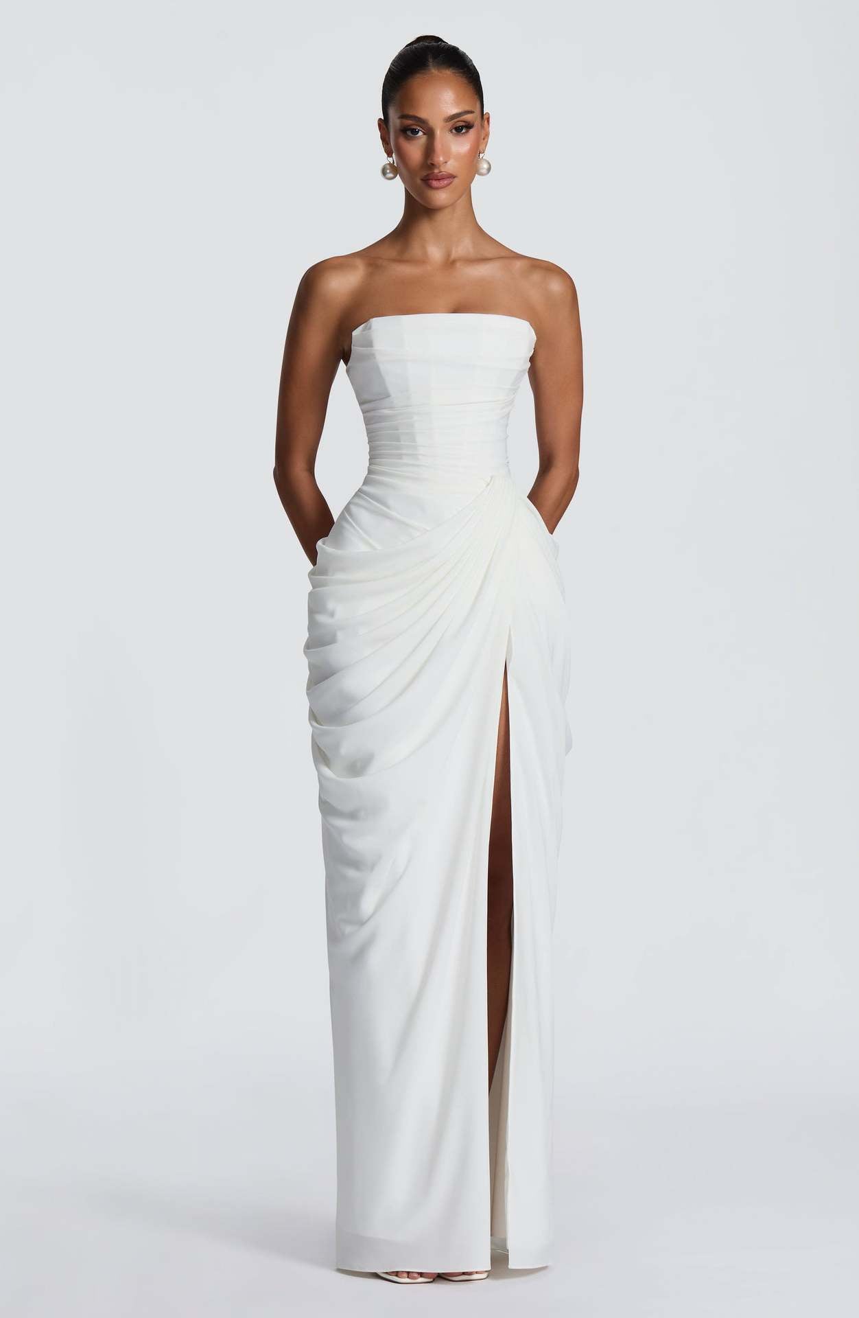 Damen Abendkleid Langarm Asymmetrisch Norvielle
