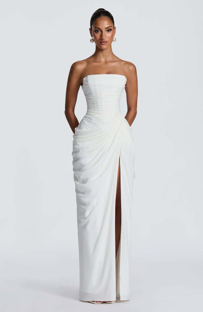 Damen Abendkleid Langarm Asymmetrisch Norvielle