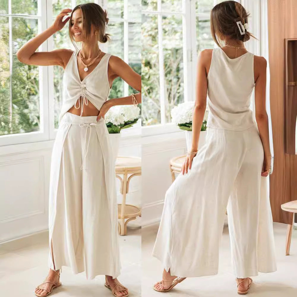 Damen Zweiteiliges Set Cropped Weite Hose Norvielle - Norvielle