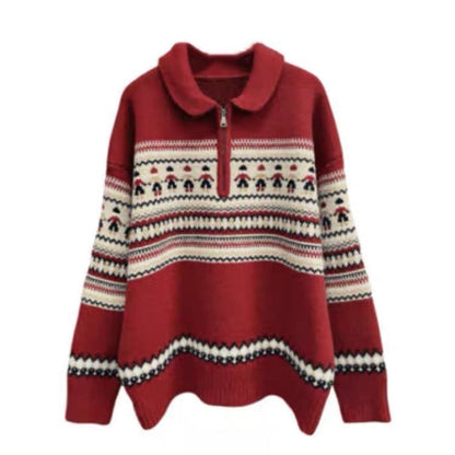 Damen Grobstrickpullover Norweger-Muster Hochkragen