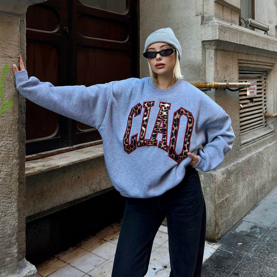 Damen Sweatshirt Auffälliges Logo Norvielle Grau