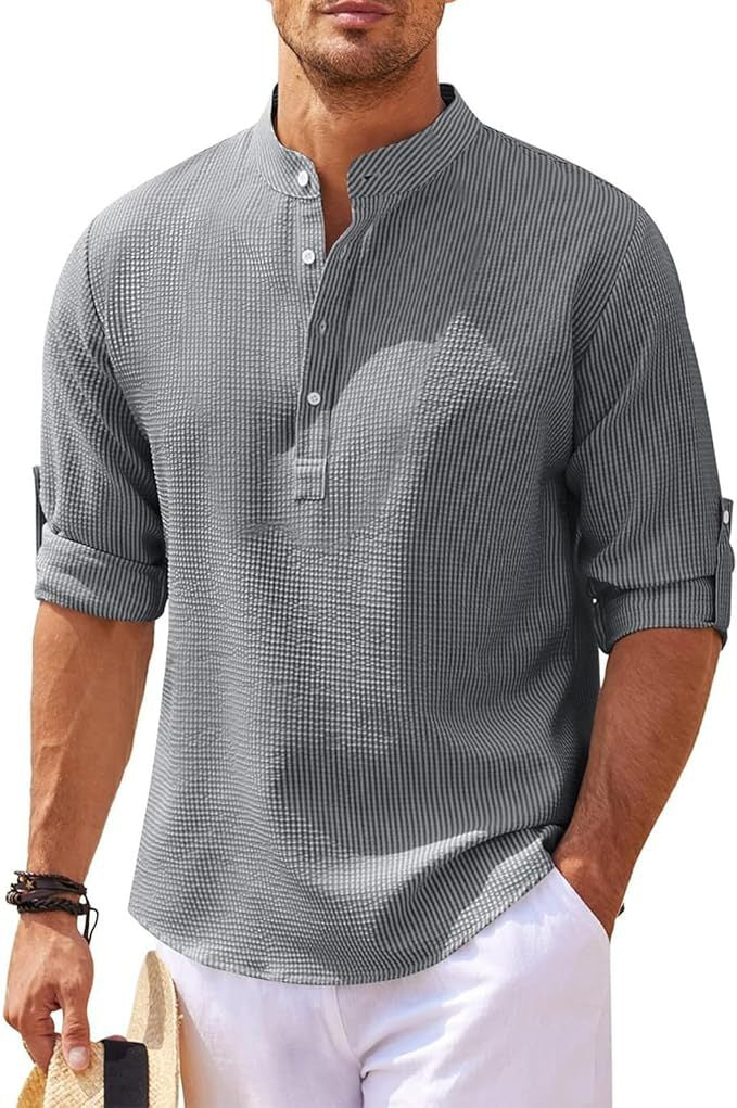 Herren Henley Hemd Langärmlig Lässig