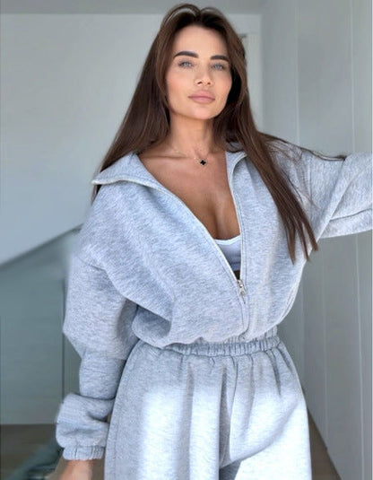 Damen Sportanzug Oversized Kapuzenjacke Elastische Hosen