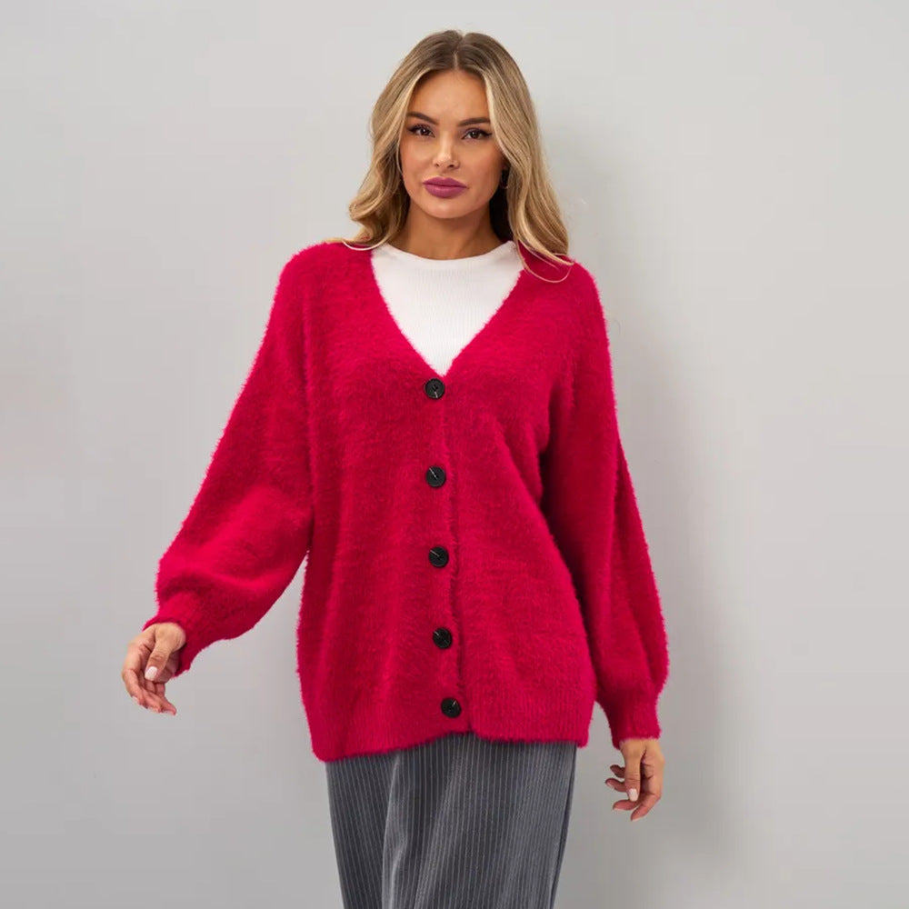 Damen Strickjacke Asymmetrisch Knopfverschluss Norvielle
