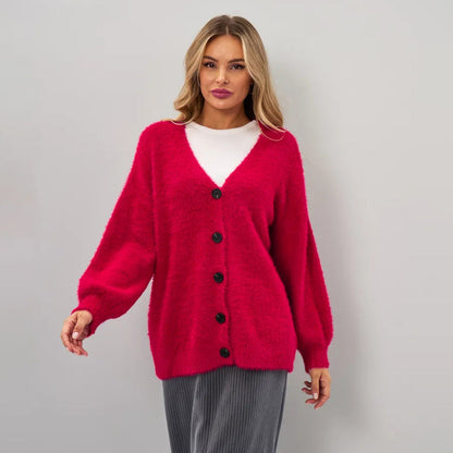 Damen Strickjacke Asymmetrisch Knopfverschluss Norvielle