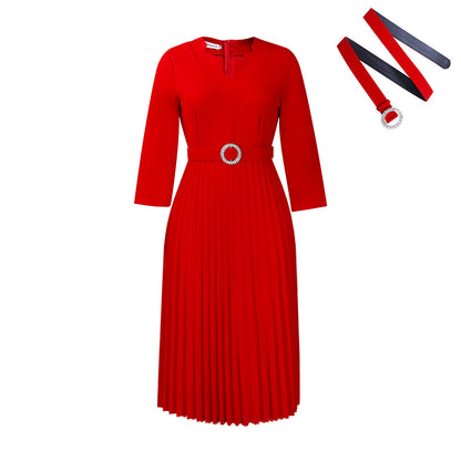 Damen Midikleid Plissé-Optik Taillengürtel Norvielle