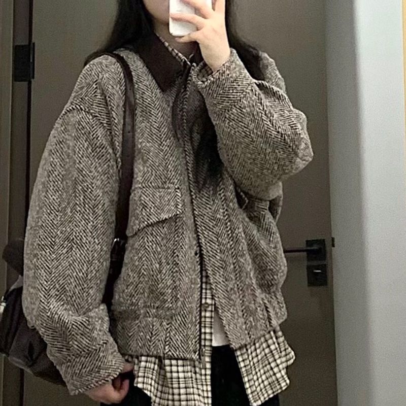Damen Wolljacke Karomuster