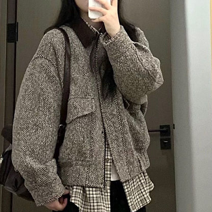 Damen Wolljacke Karomuster