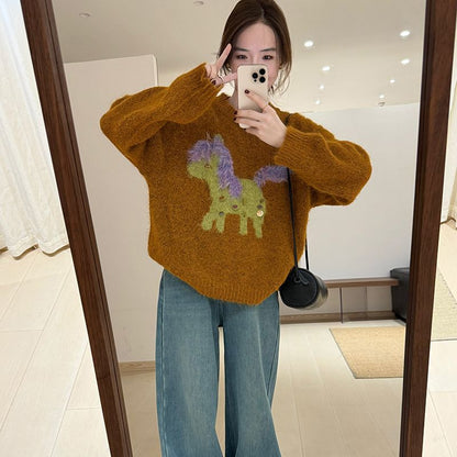 Damen Pullover Kuschelig Tierapplikation Norvielle