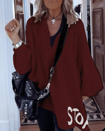 Damen Oversize-Shirt V-Ausschnitt Voluminöse Ärmel Norvielle