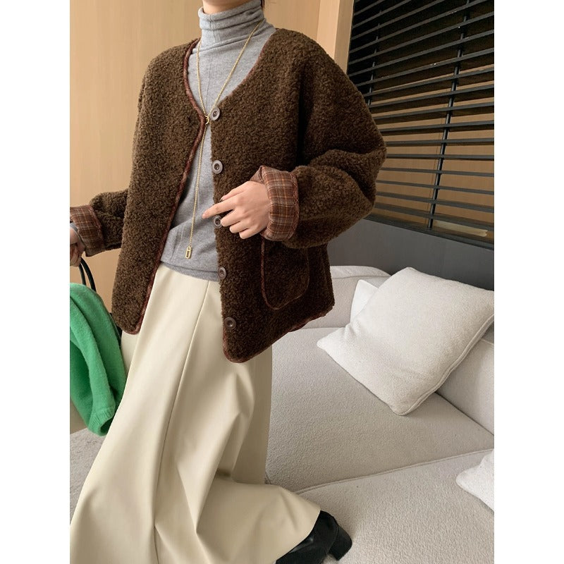 Damen Oversized Fleecejacke Kuschelig Kontrastdetails Norvielle - Norvielle