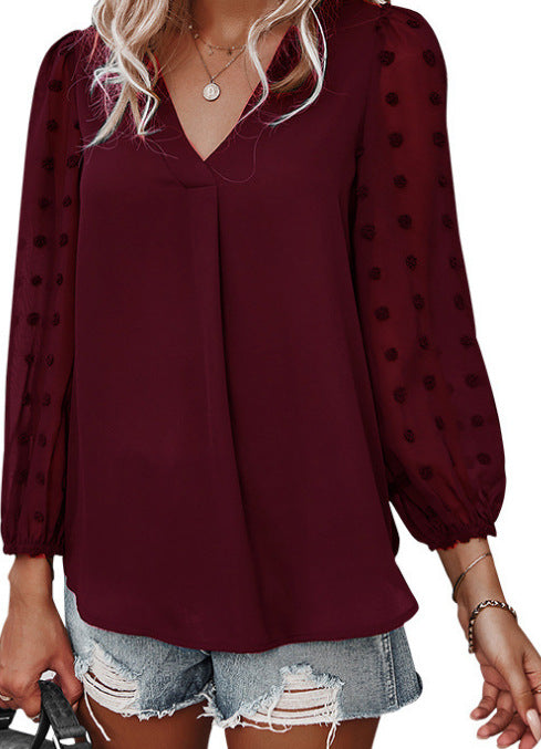 Damen Bluse Polka Dot transparente Ärmel Norvielle
