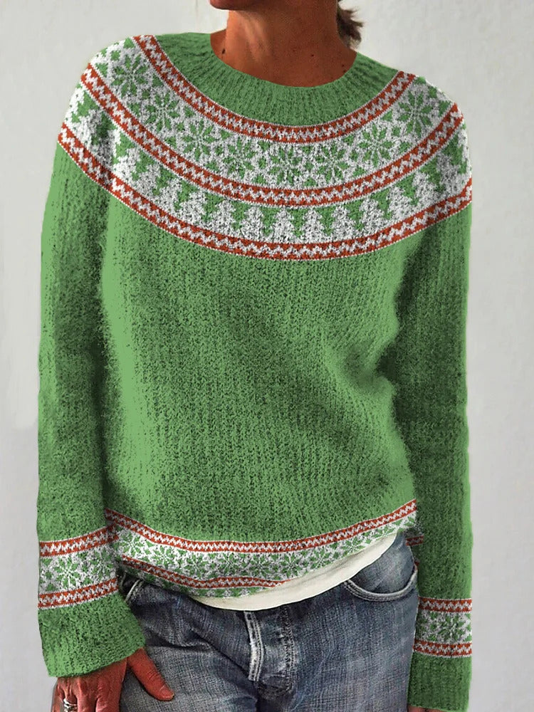 Damen Pullover Grobgestrickt Nordisches Muster Weite Passform