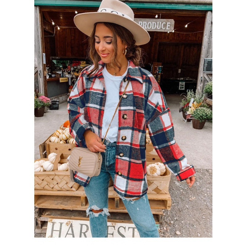 Damen Flanellhemdjacke Karomuster Knopfverschluss Norvielle