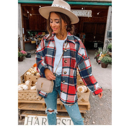 Damen Flanellhemdjacke Karomuster Knopfverschluss Norvielle