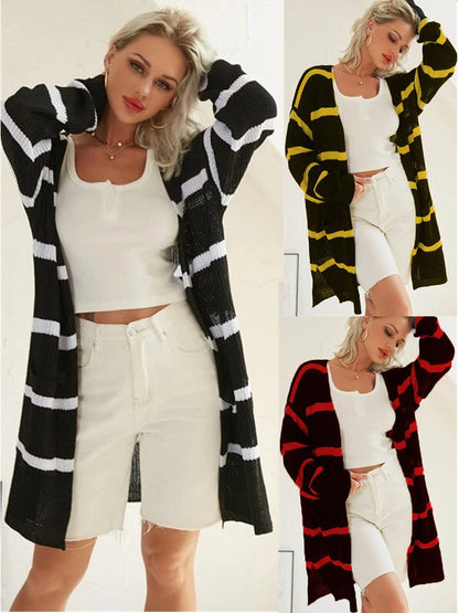 Damen Cardigan Lang Strick Modern Streifen Norvielle - Norvielle
