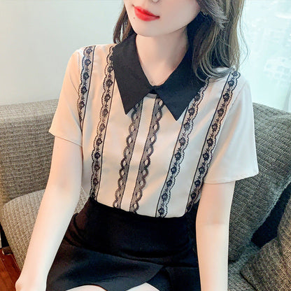Damen Bluse mit Spitze und Streifen Optik Norvielle - Norvielle