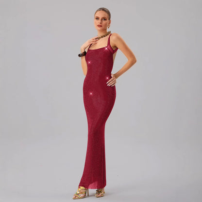 Damen Abendkleid Pailletten Tailliert