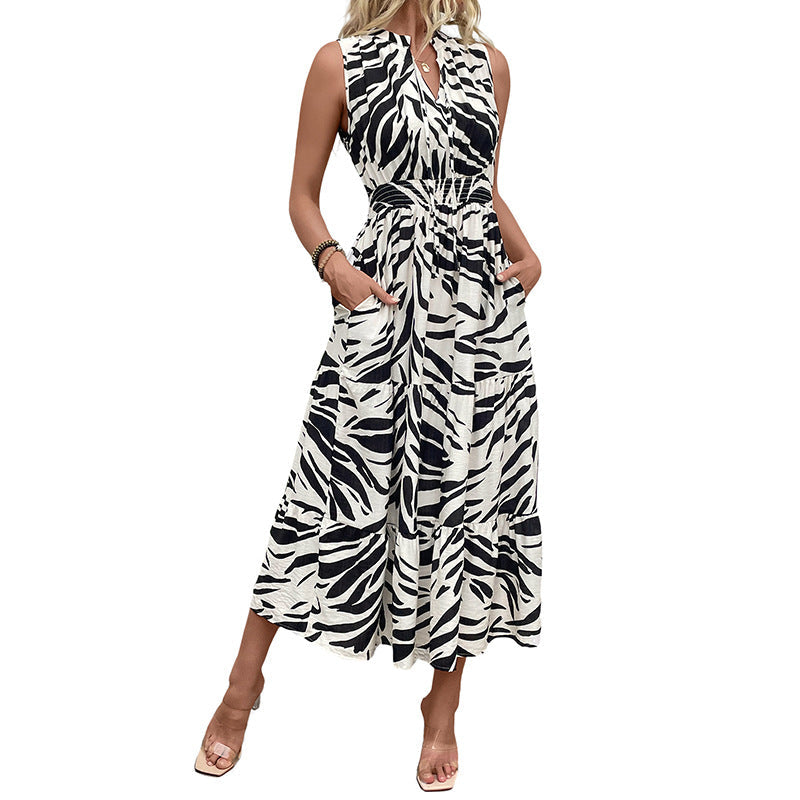 Damen Maxikleid Voluminöser Rock Zebramuster Norvielle