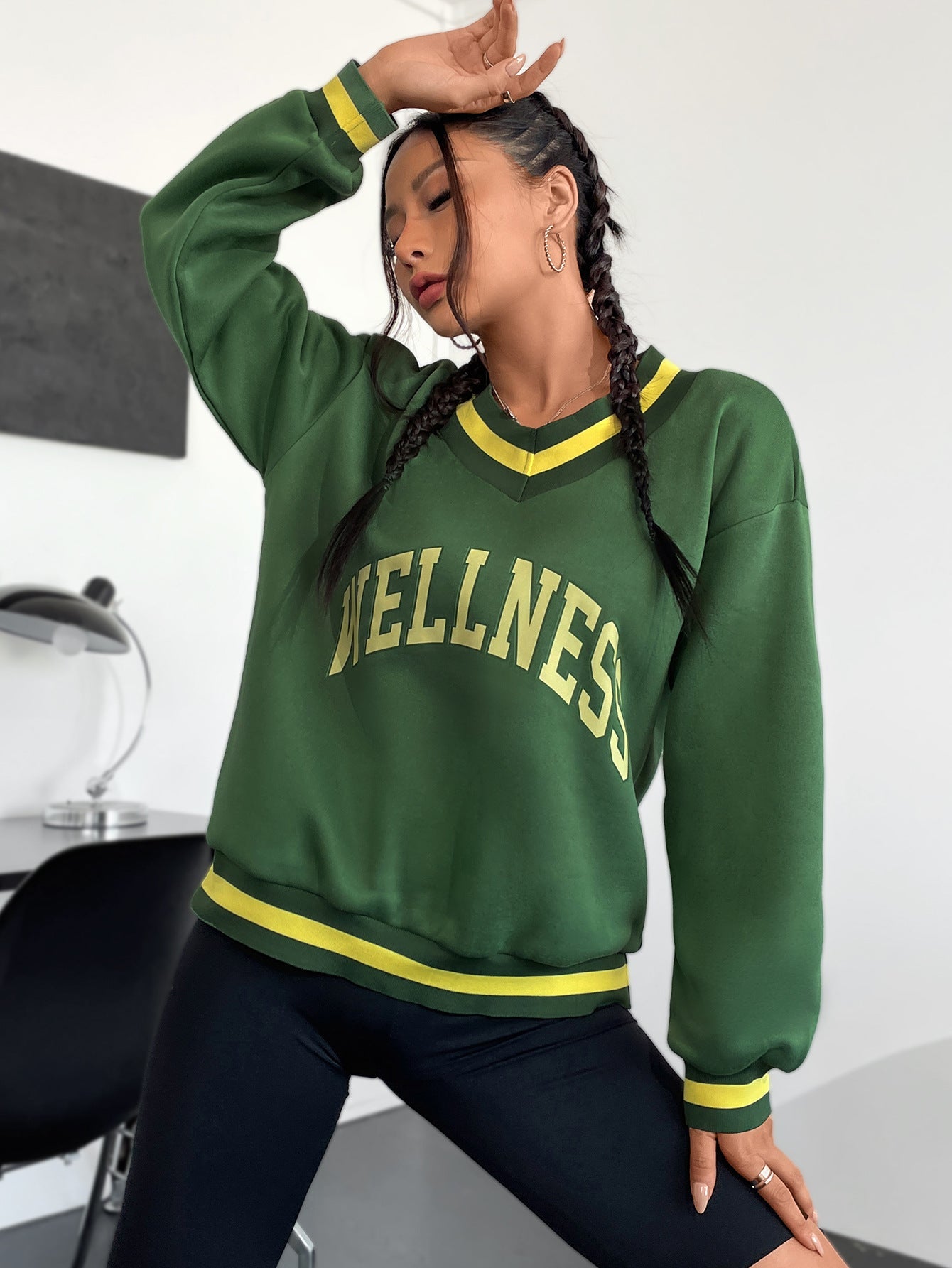 Damen Sweatshirt V-Ausschnitt Kreativdruck Grau