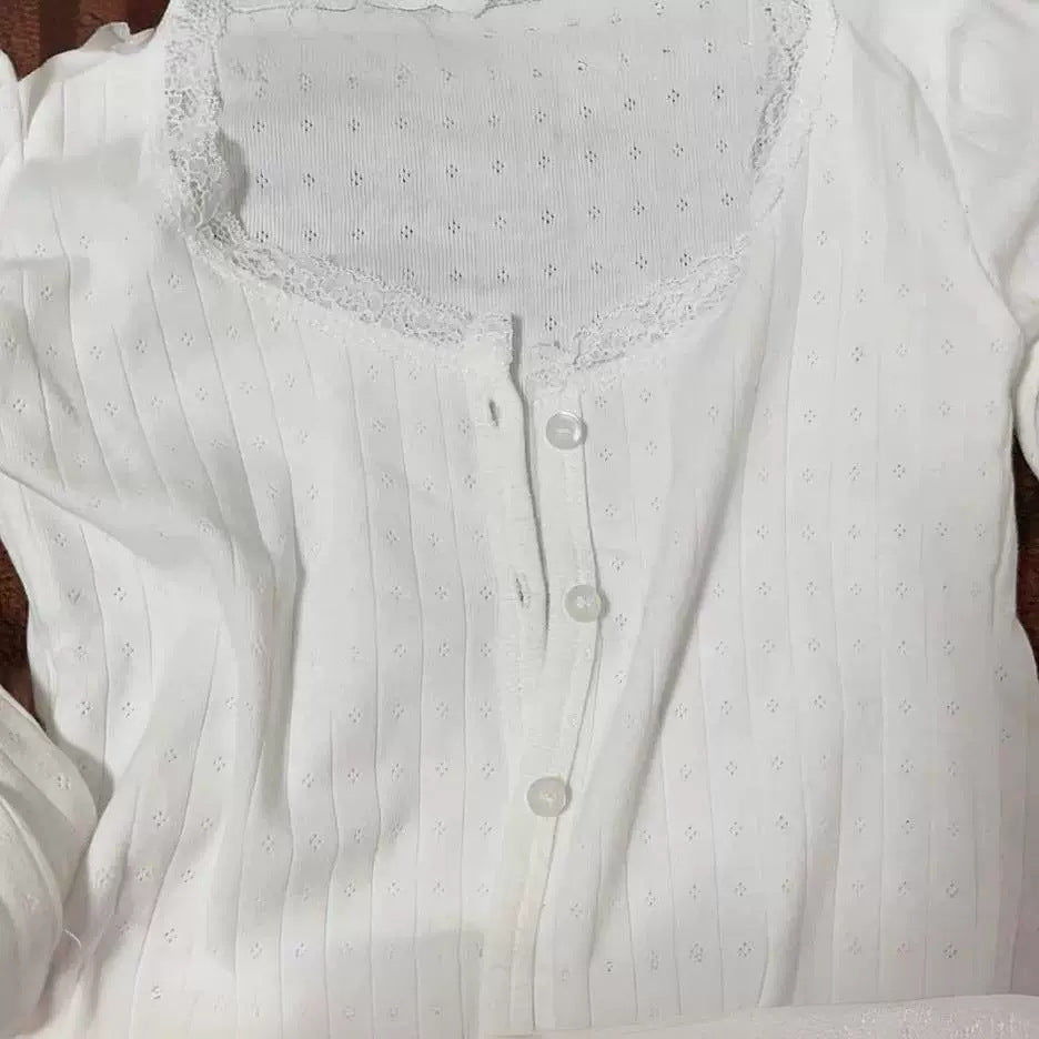 Damen Langarmshirt Spitzenverzierung Fein Norvielle