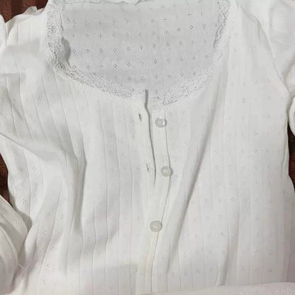 Damen Langarmshirt Spitzenverzierung Fein Norvielle