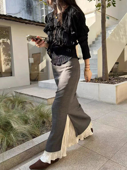 Damen Maxi-Rock mit Schlitzen und Lagenlook