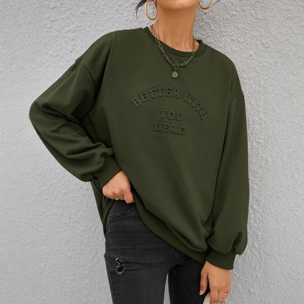 Damen Sweatshirt Lässig Eingeprägter Schriftzug Norvielle