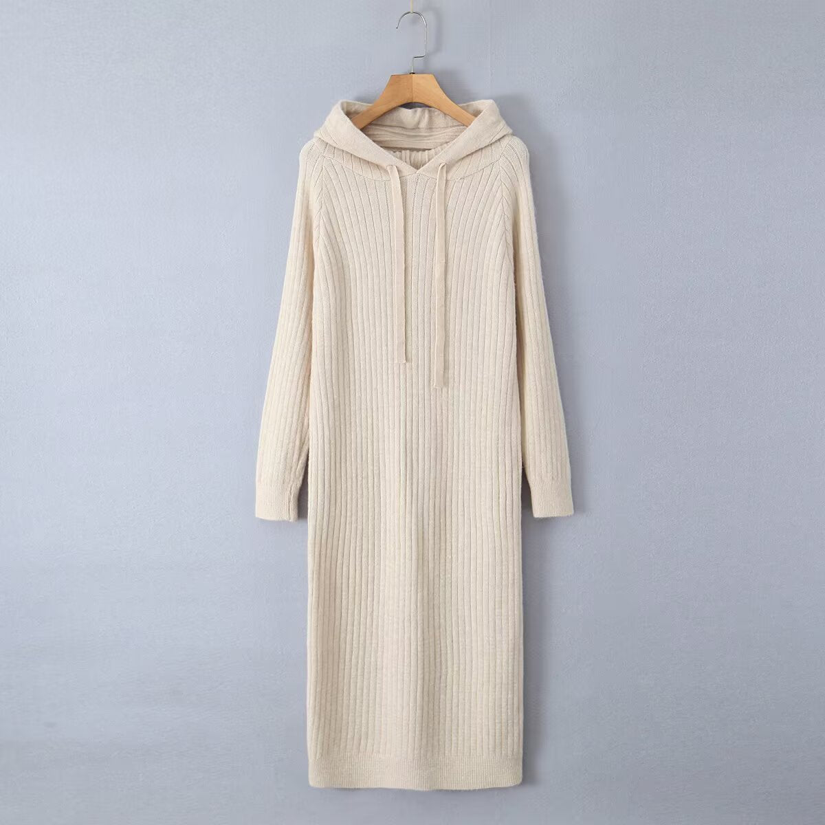 Damen Strickhoodiekleid Kapuze Rippenmuster Norvielle
