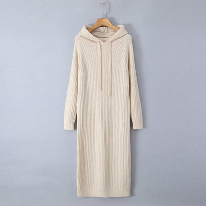 Damen Strickhoodiekleid Kapuze Rippenmuster Norvielle