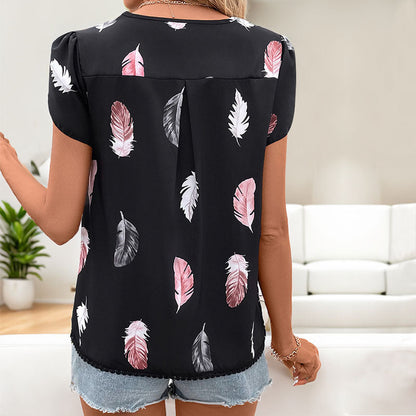 Damen Bluse Floralmuster Dekorativ Knöpfe