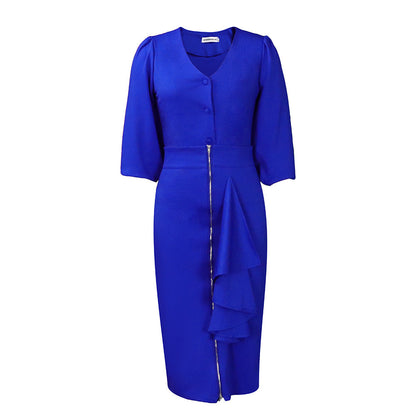 Damen Hemdkleid Volant Reißverschluss Norvielle