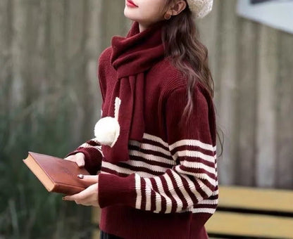 Damen Strickpullover Mit Hohem Kragen Auffällige Streifen Norvielle