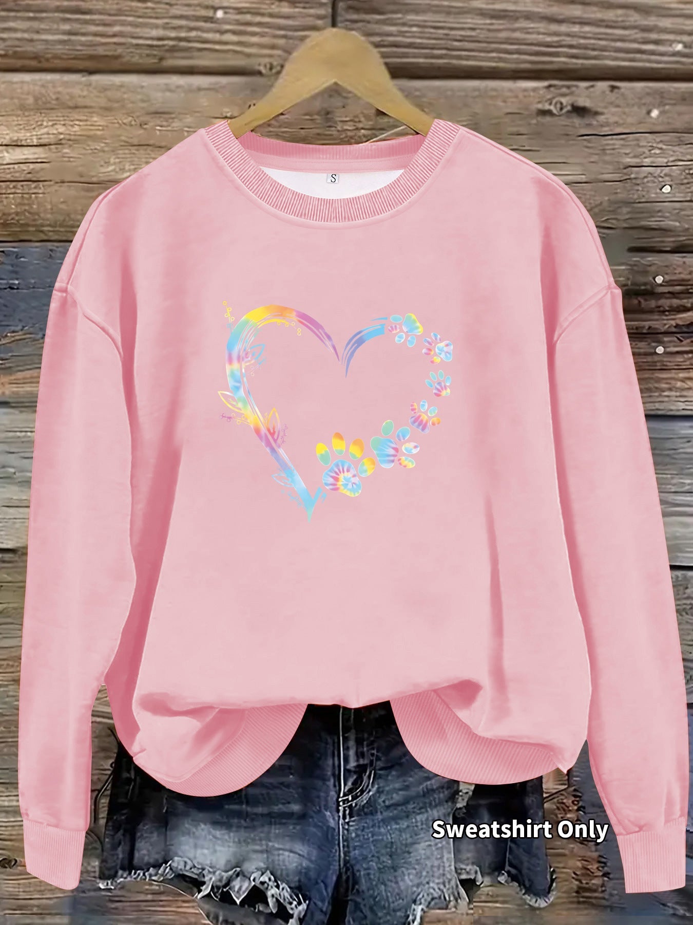 Damen Sweatshirt Florales Herzdesign Baumwolle Bequem